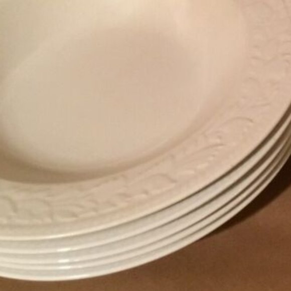 Sango Garland 8.7/8” Wide Rim Soup Bowl Embossed Scrolls & Floral Set of 3 - Picture 3 of 7